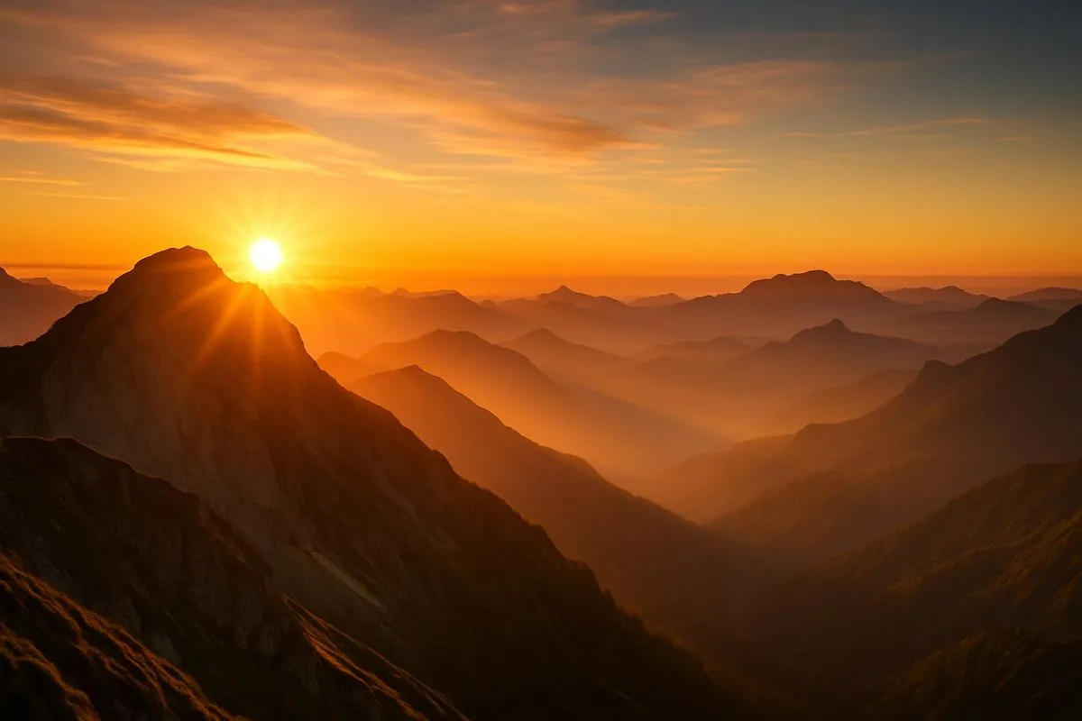 Mountain sunrise with serene clouds